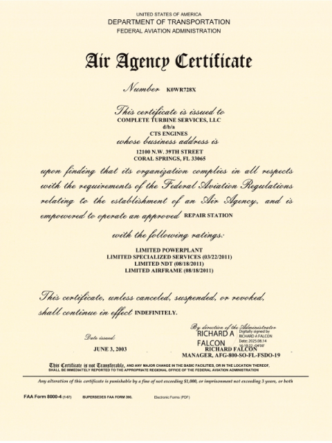 FAA Certificate New